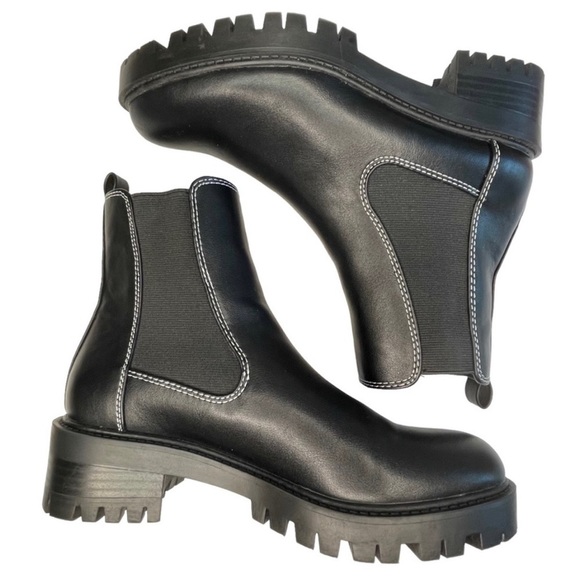 CAMPSITE | Chelsea Faux Leather Pull-On Lug Sole Ankle Boots Black Size 5 NEW - Picture 5 of 11